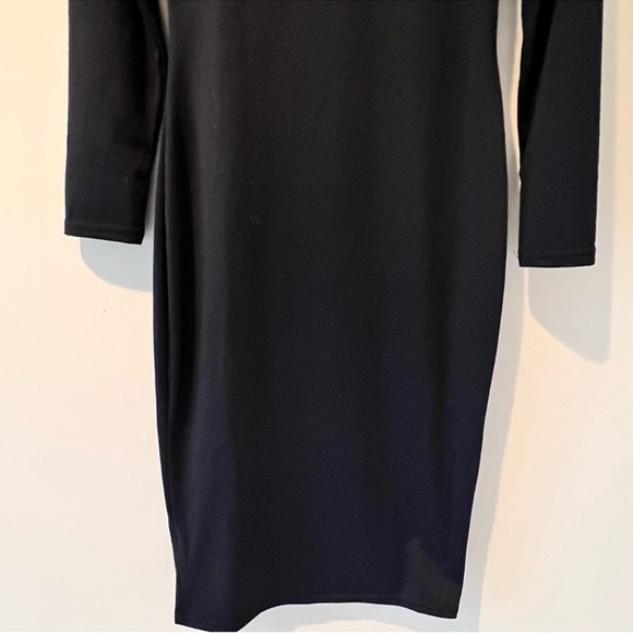 Black turtleneck dress fitted bodycon knee length stretch dress long sleeve SZ S - Picture 3 of 9